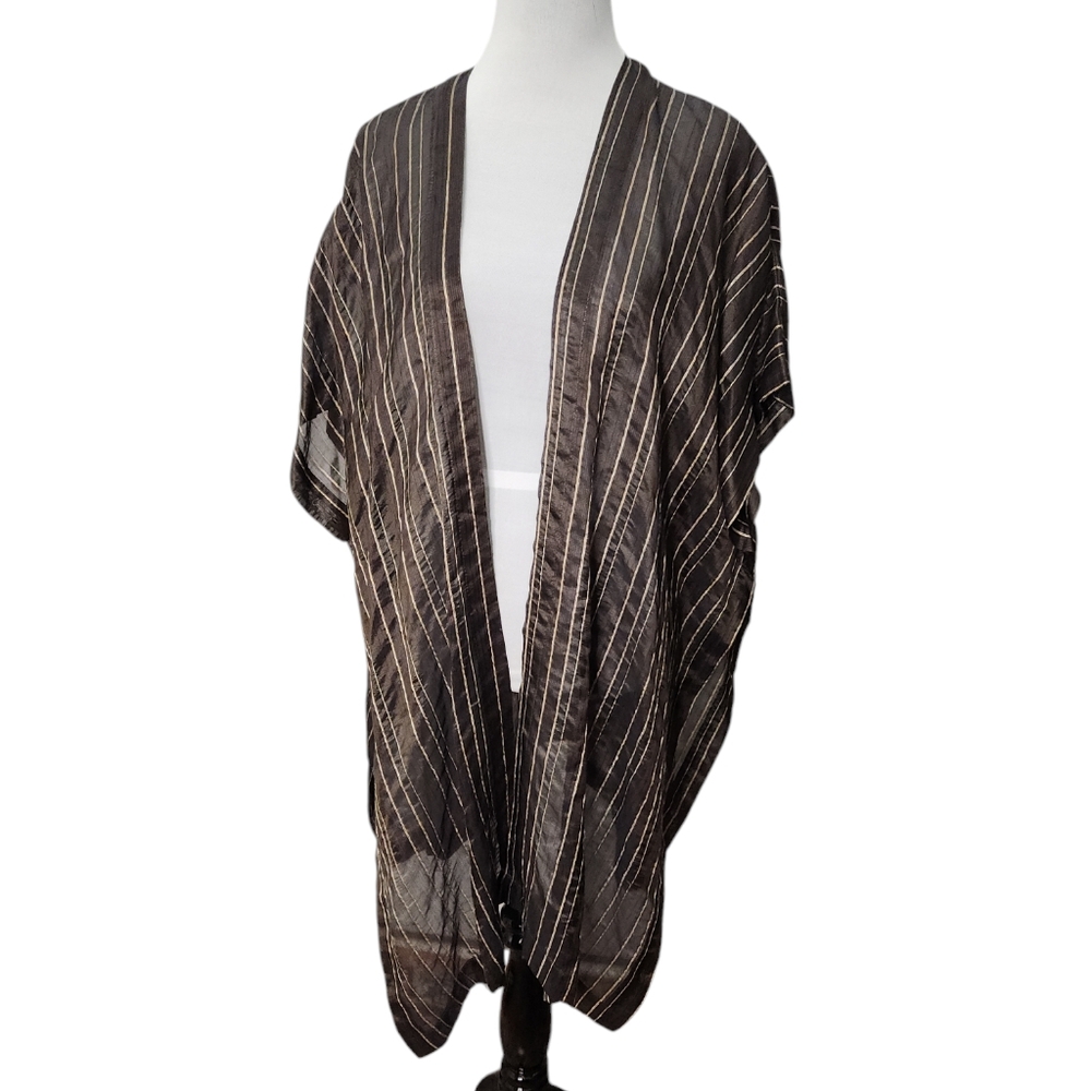 Eskandar Brown Bronze Silk Linen Blend Tabard Duster Jacket Vest One‎ Size